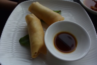 Spring rolls with three kinds of seafood.