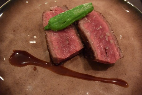 Akagyu Japanese beef grilled over coal with salt. Simple and absolutely, absolutely delicious.