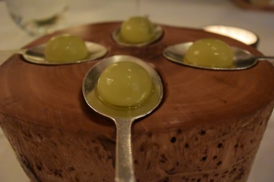"Elderini" - green olives with a chocolate and cumin core.