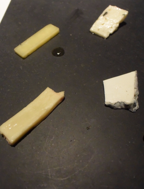 The cheese plate- two French cheeses (top) and two Japanese cheeses.